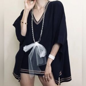 HOUSE of Harlow 1960 Sweaters Poncho V neck Navy Blue One Size
